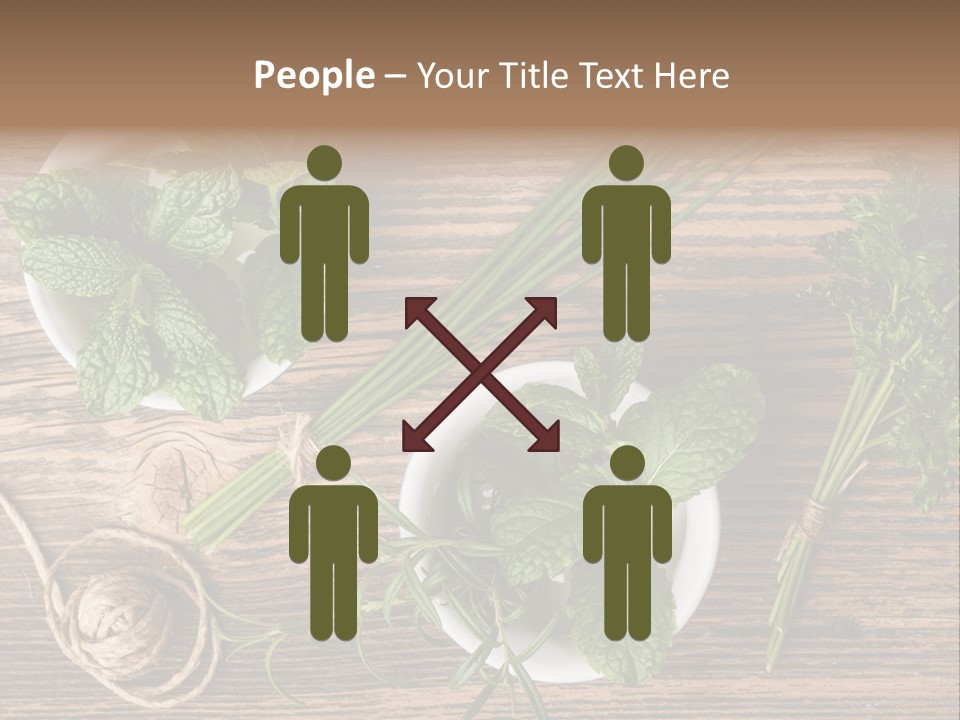 Herbs In Bowls On A Wooden Table Powerpoint Template PowerPoint Template