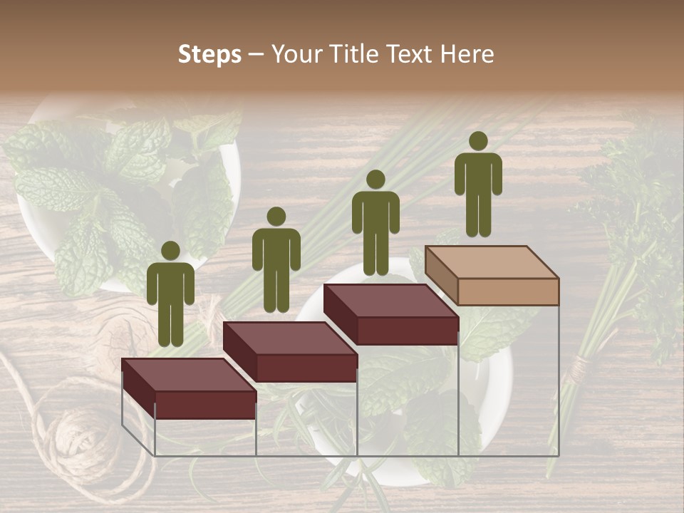 Herbs In Bowls On A Wooden Table Powerpoint Template PowerPoint Template