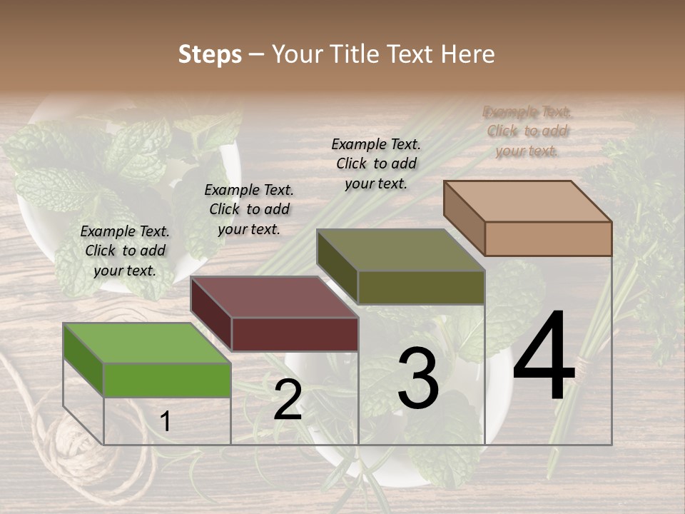 Herbs In Bowls On A Wooden Table Powerpoint Template PowerPoint Template