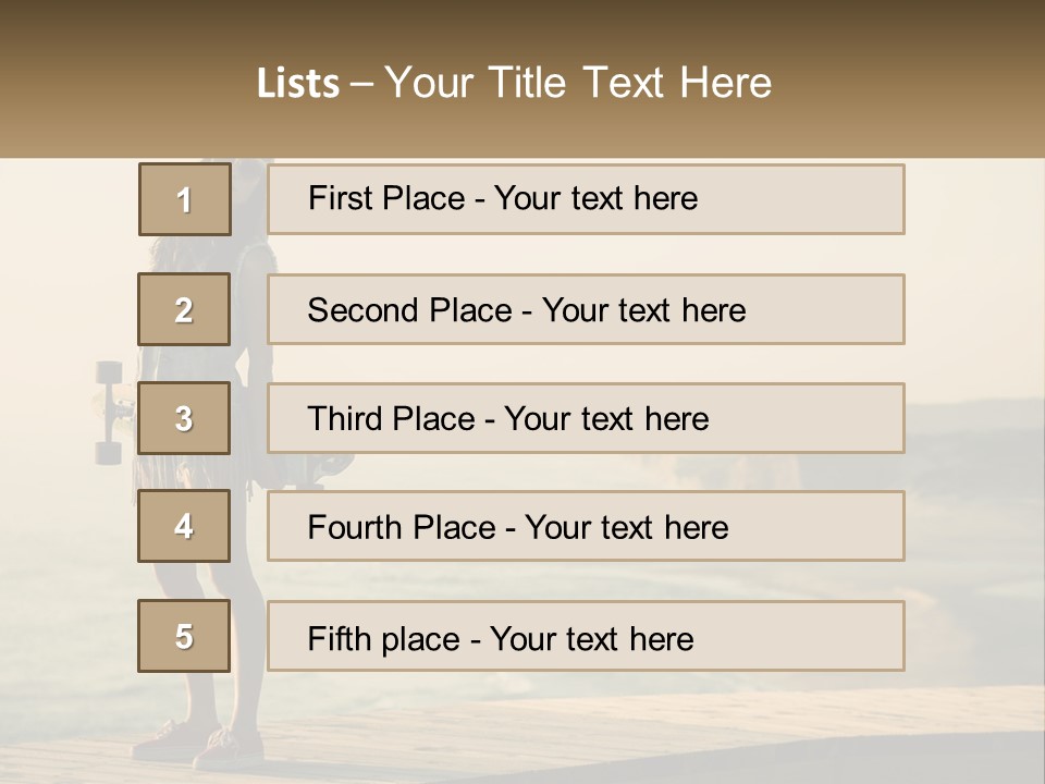 A Young Girl Holding A Skateboard Standing On A Pier PowerPoint Template