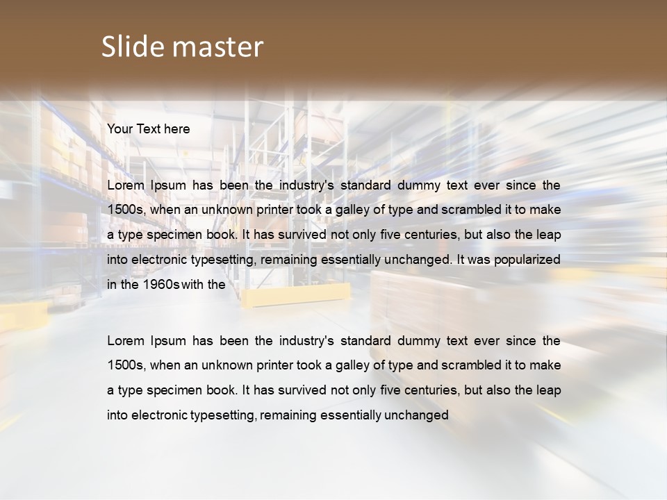 A Blurry Image Of A Warehouse Filled With Boxes PowerPoint Template