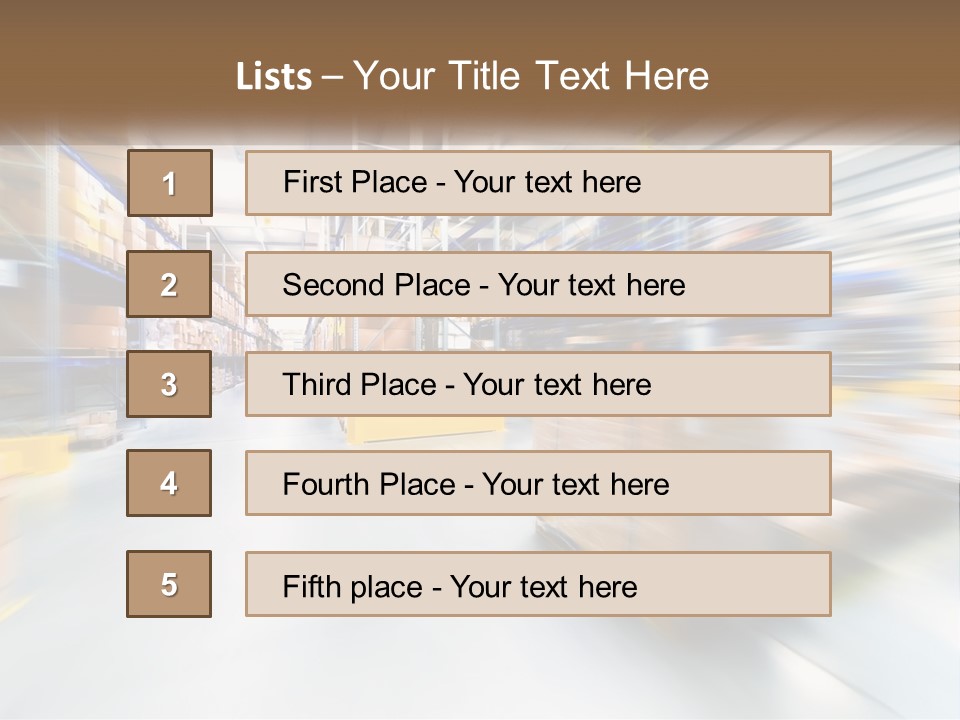 A Blurry Image Of A Warehouse Filled With Boxes PowerPoint Template