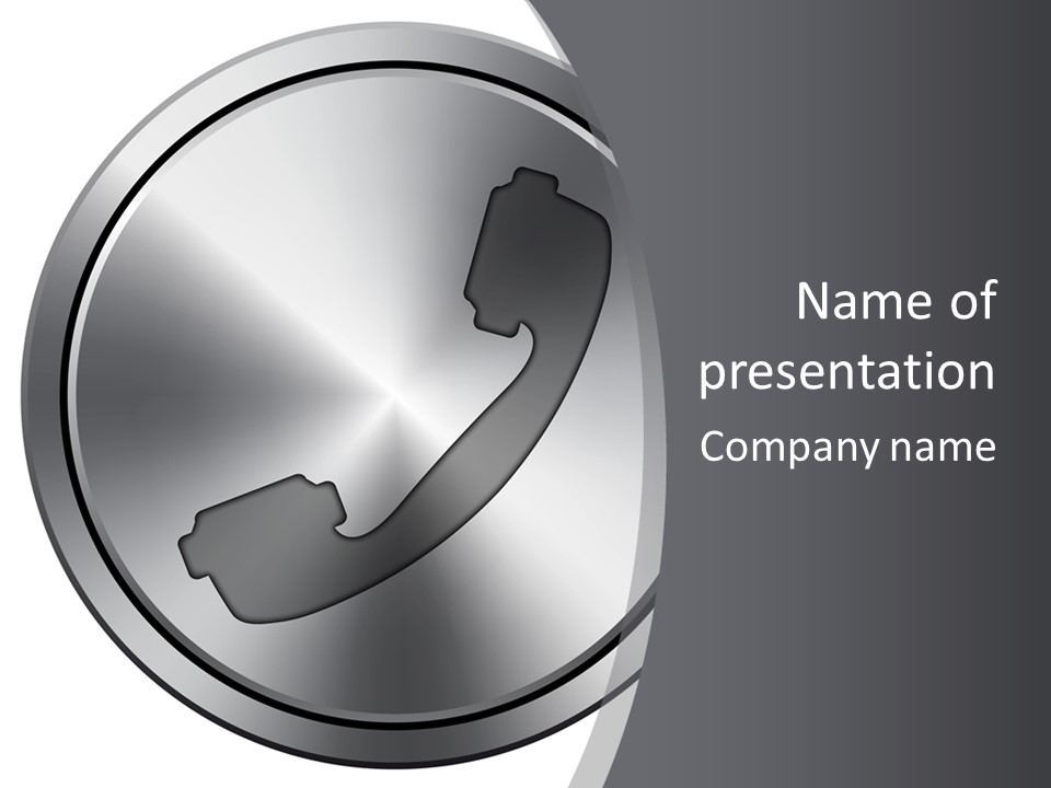 A Metal Button With A Phone On It PowerPoint Template