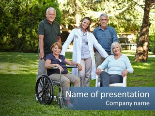 A Group Of People In A Park With A Wheel Chair PowerPoint Template