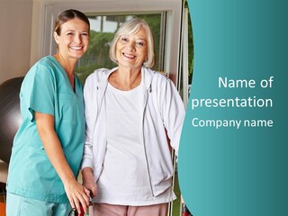A Couple Of Women Standing Next To Each Other PowerPoint Template