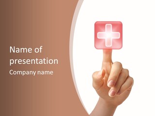 A Person Touching A Button With A Cross On It PowerPoint Template