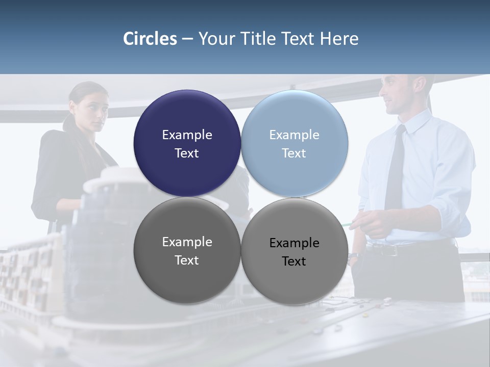 A Group Of People Standing Around A Model Of A Building PowerPoint Template