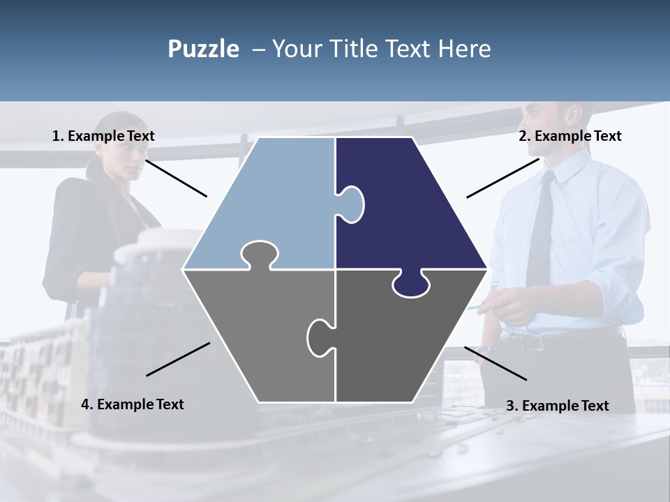 A Group Of People Standing Around A Model Of A Building PowerPoint Template