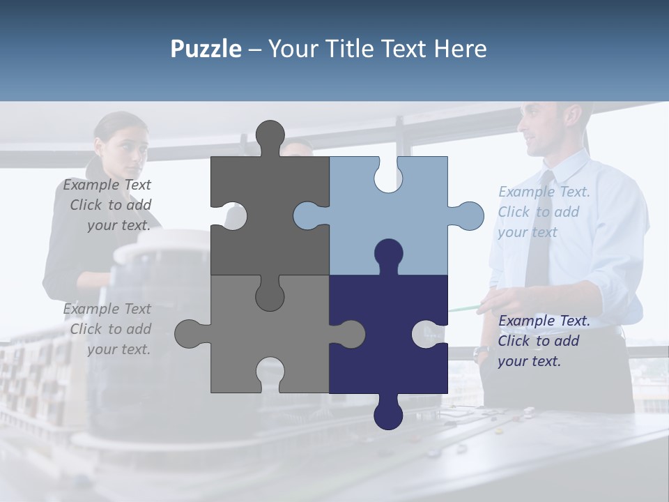 A Group Of People Standing Around A Model Of A Building PowerPoint Template