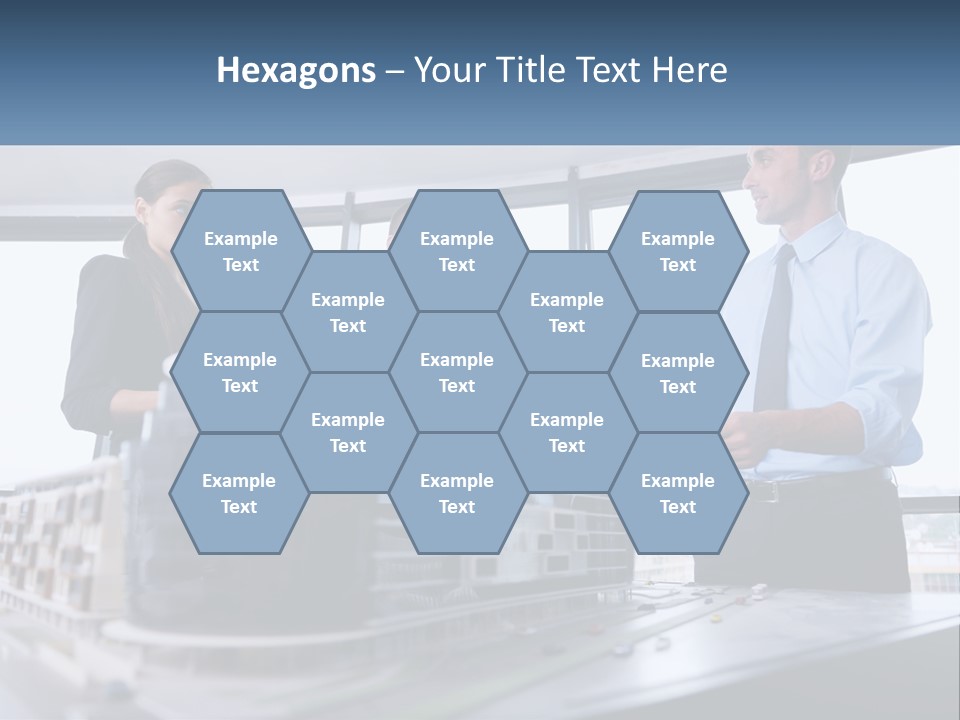 A Group Of People Standing Around A Model Of A Building PowerPoint Template