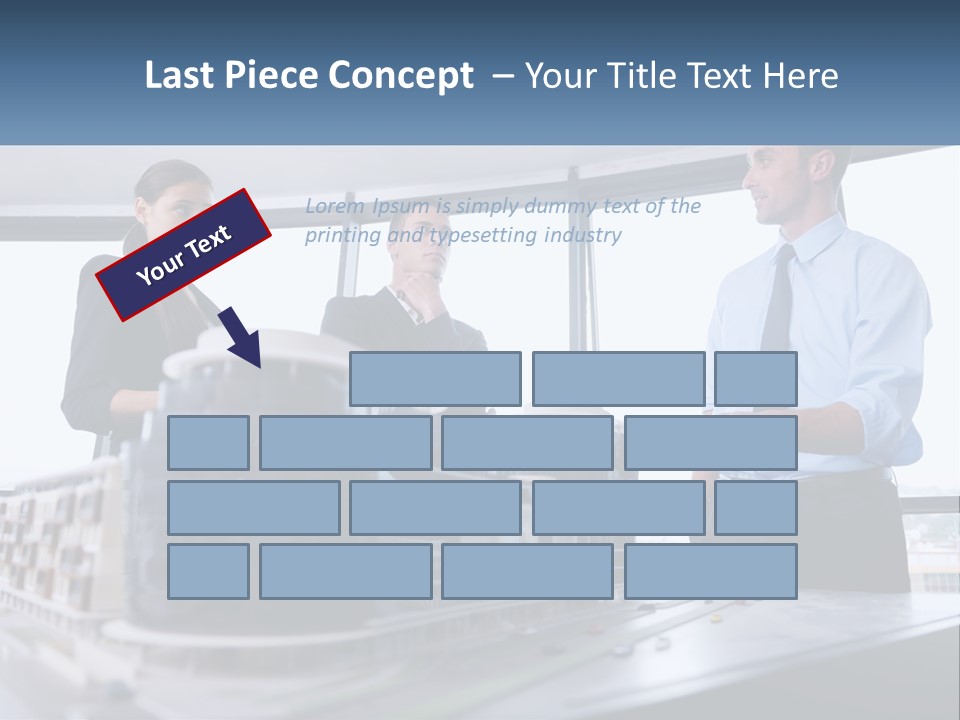 A Group Of People Standing Around A Model Of A Building PowerPoint Template