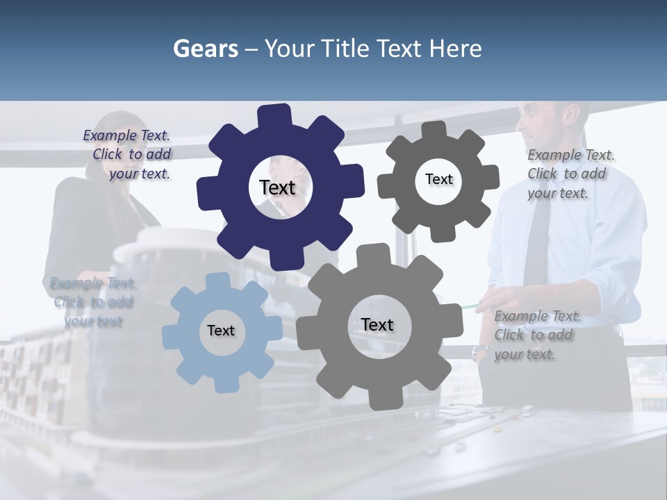 A Group Of People Standing Around A Model Of A Building PowerPoint Template