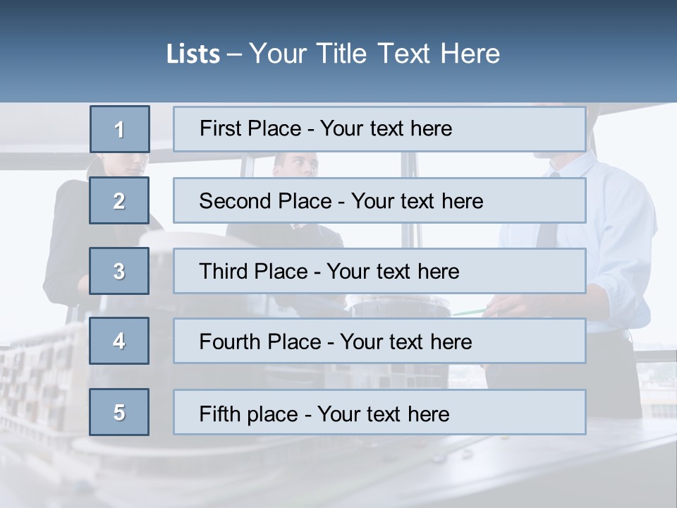 A Group Of People Standing Around A Model Of A Building PowerPoint Template