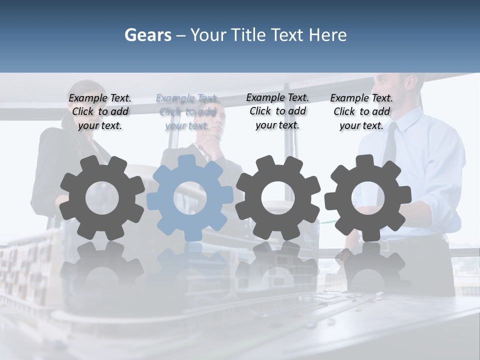 A Group Of People Standing Around A Model Of A Building PowerPoint Template