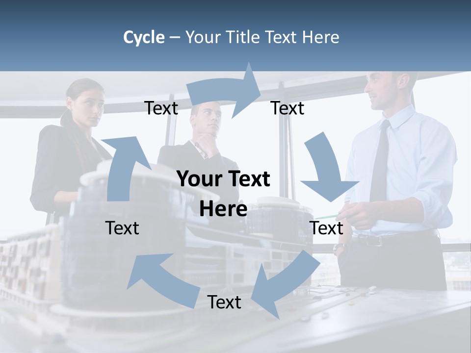 A Group Of People Standing Around A Model Of A Building PowerPoint Template