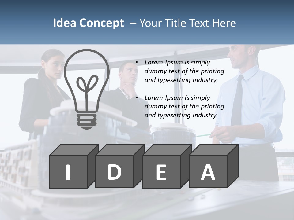 A Group Of People Standing Around A Model Of A Building PowerPoint Template