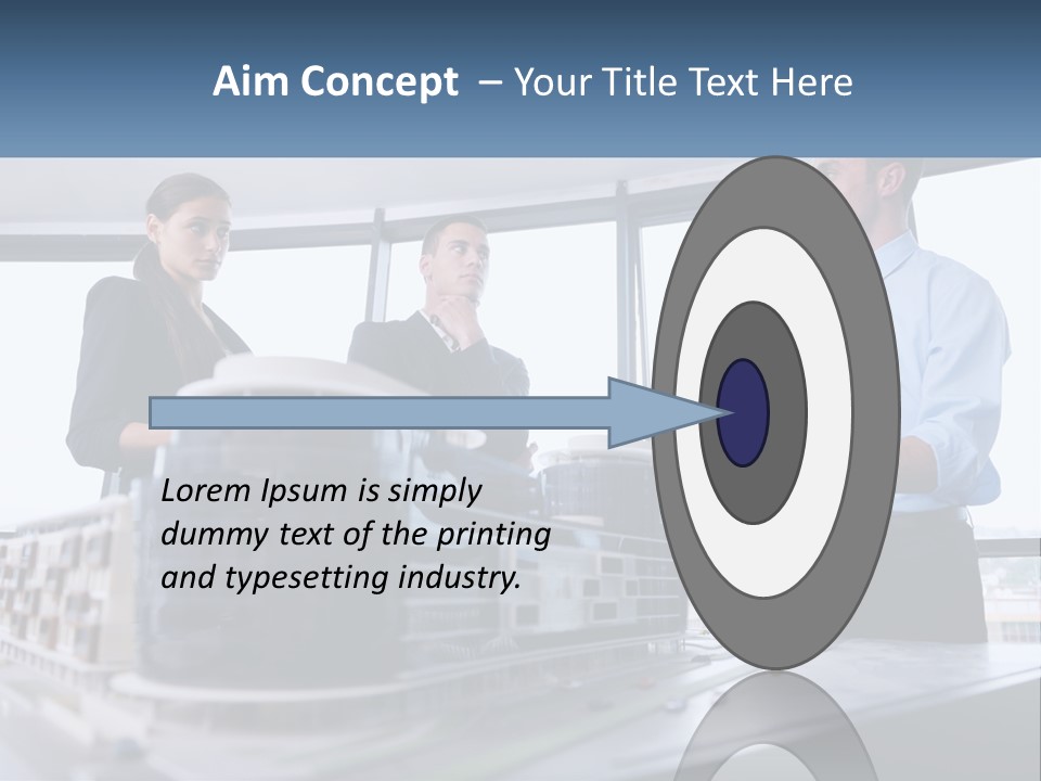 A Group Of People Standing Around A Model Of A Building PowerPoint Template