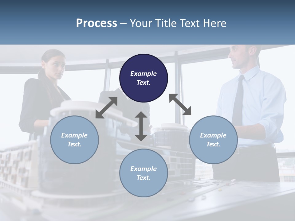 A Group Of People Standing Around A Model Of A Building PowerPoint Template