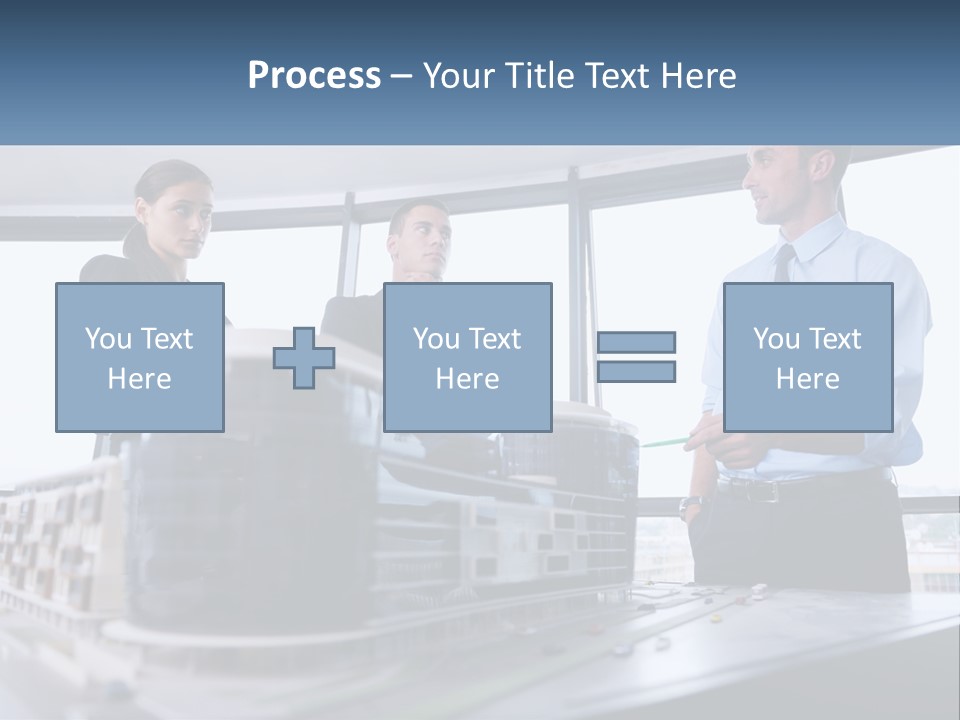 A Group Of People Standing Around A Model Of A Building PowerPoint Template