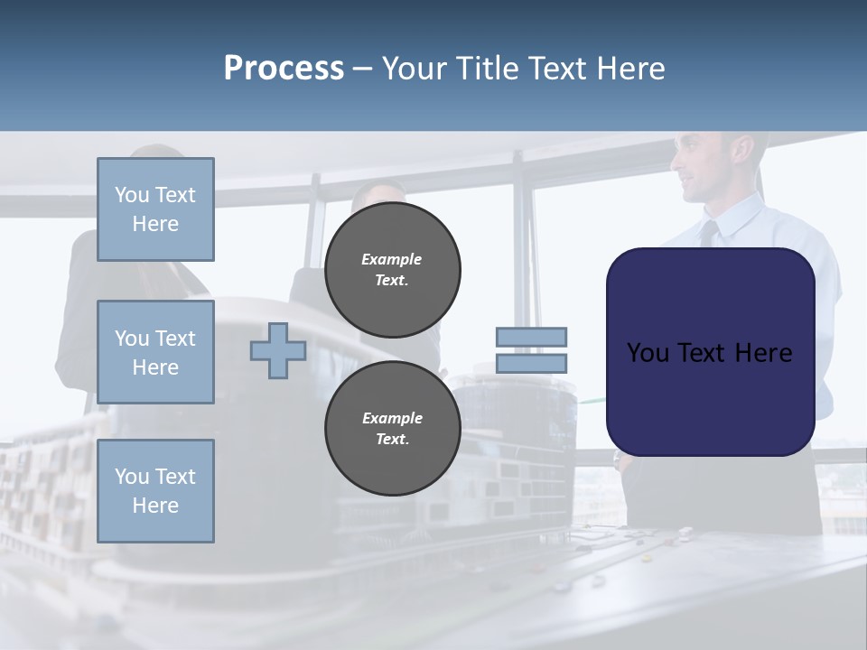 A Group Of People Standing Around A Model Of A Building PowerPoint Template