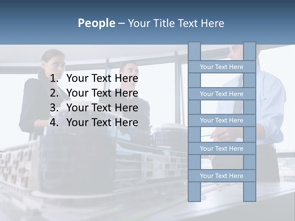 A Group Of People Standing Around A Model Of A Building PowerPoint Template