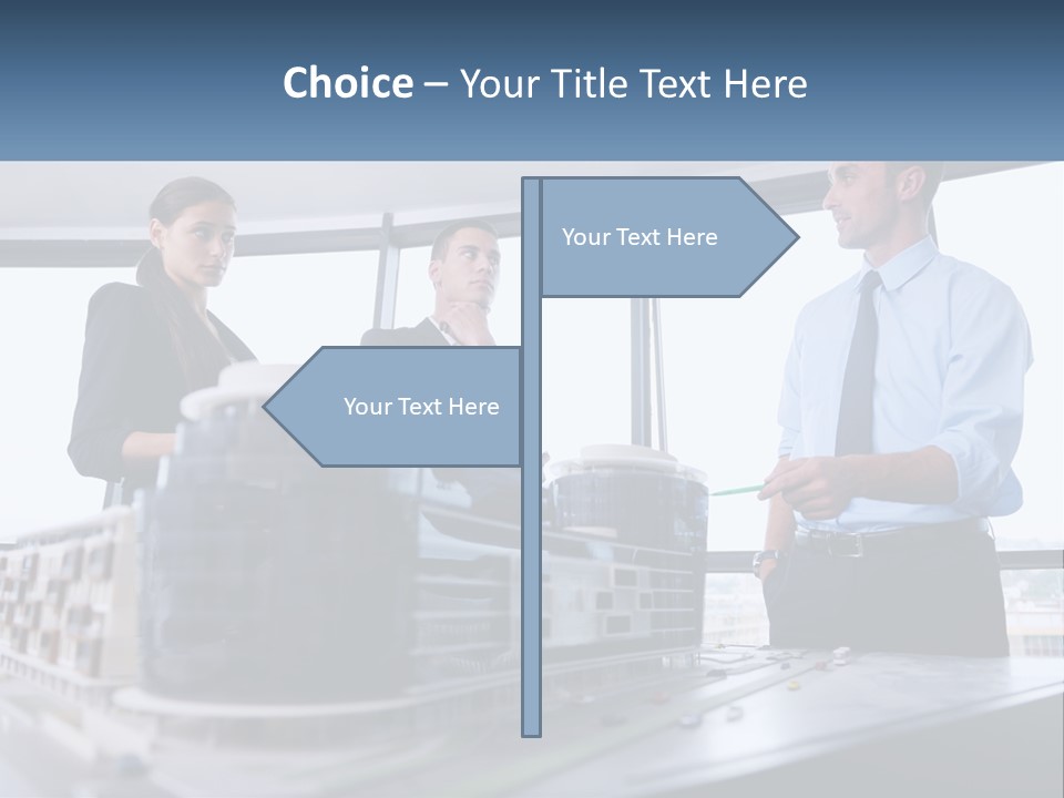 A Group Of People Standing Around A Model Of A Building PowerPoint Template