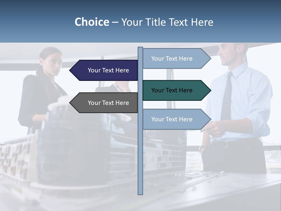 A Group Of People Standing Around A Model Of A Building PowerPoint Template
