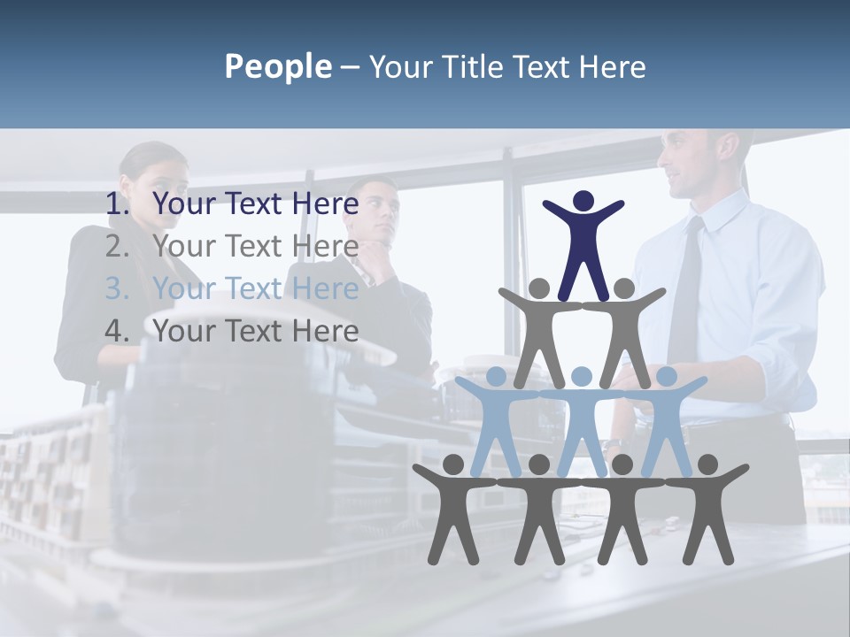 A Group Of People Standing Around A Model Of A Building PowerPoint Template