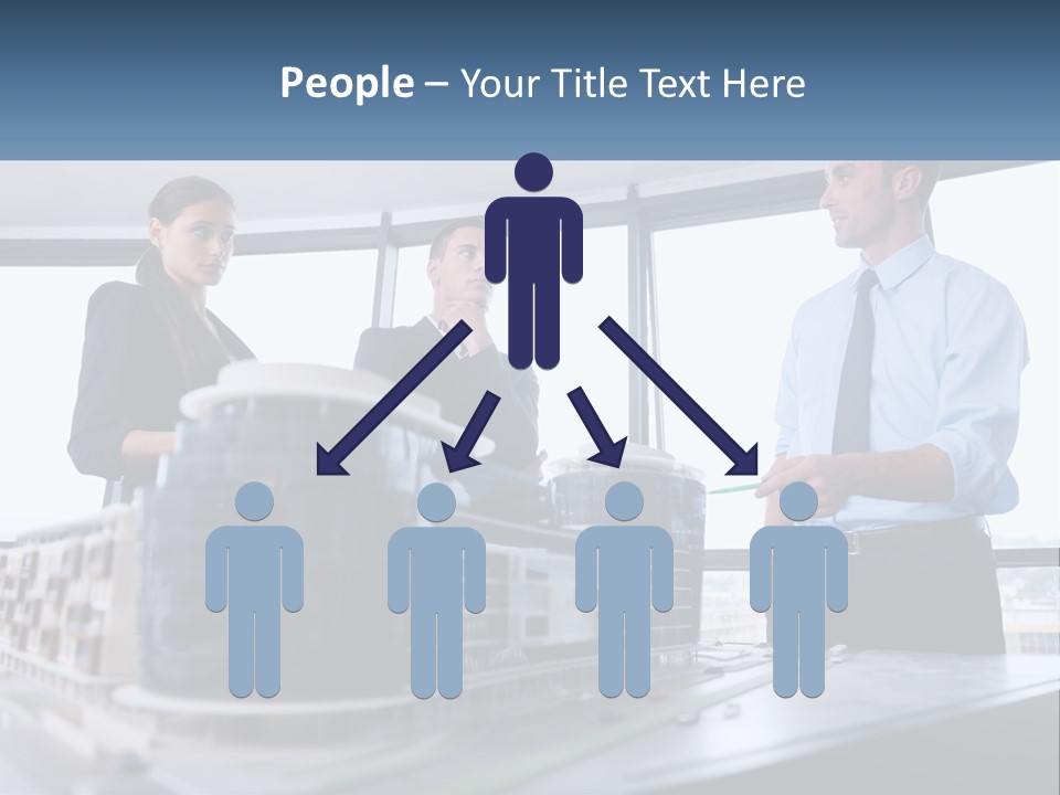 A Group Of People Standing Around A Model Of A Building PowerPoint Template