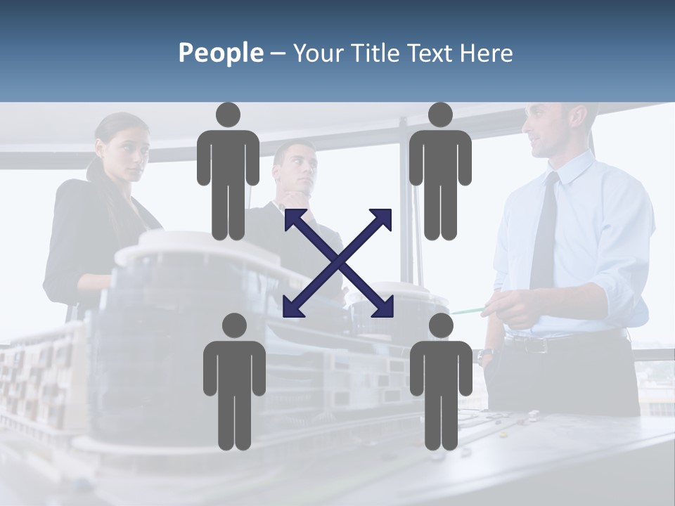 A Group Of People Standing Around A Model Of A Building PowerPoint Template