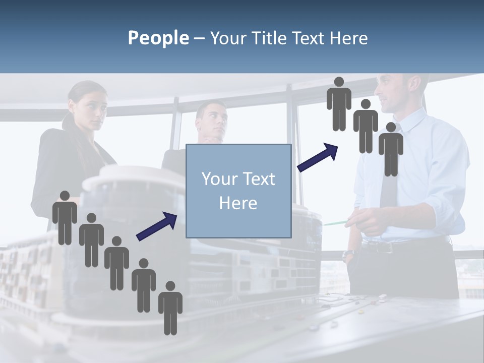 A Group Of People Standing Around A Model Of A Building PowerPoint Template