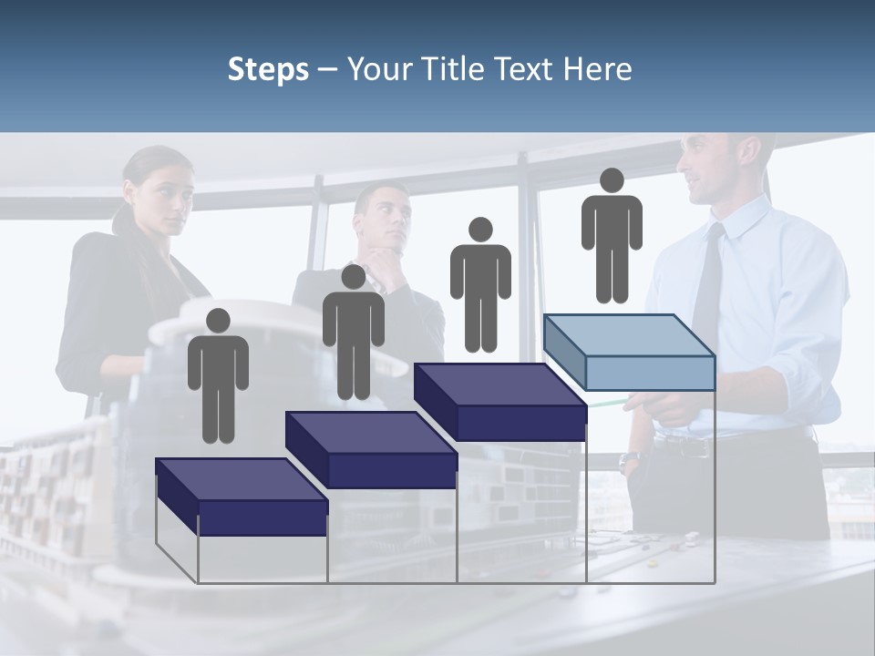 A Group Of People Standing Around A Model Of A Building PowerPoint Template
