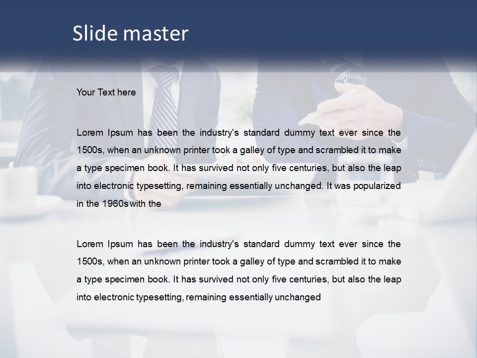 Two Men Sitting At A Table Looking At A Tablet PowerPoint Template