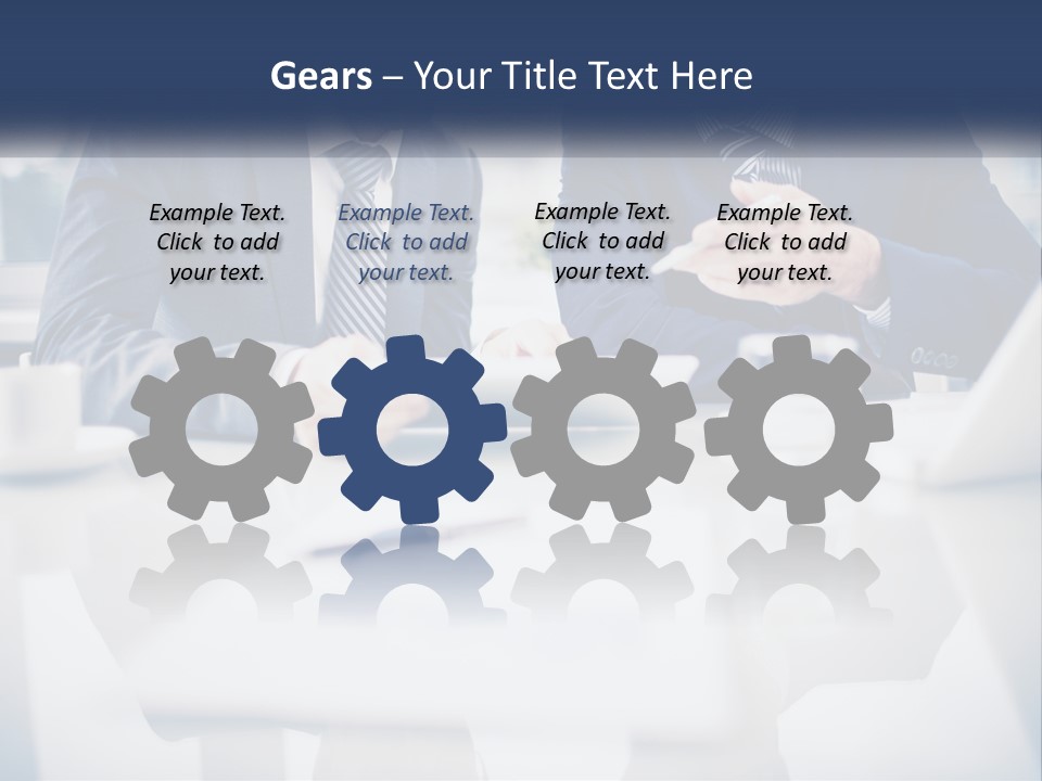 Two Men Sitting At A Table Looking At A Tablet PowerPoint Template