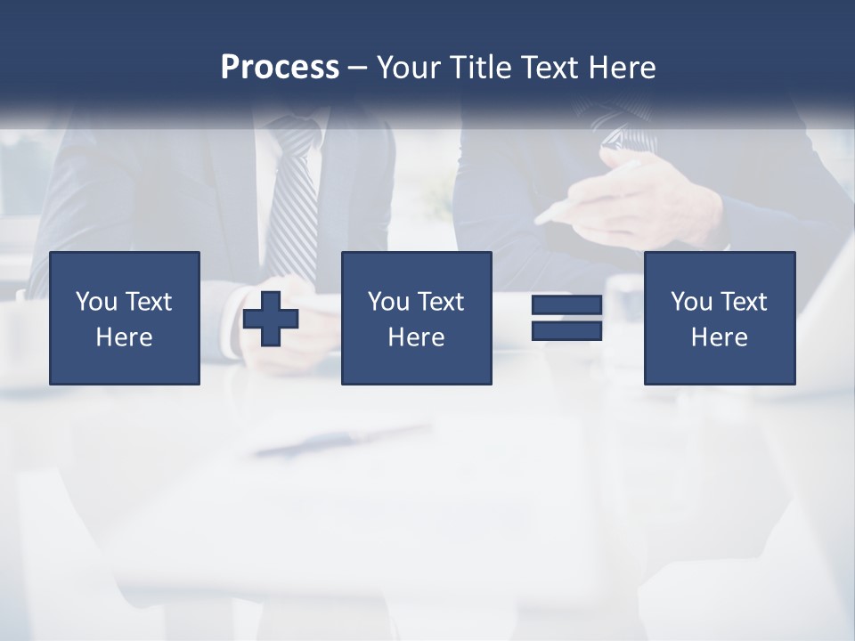 Two Men Sitting At A Table Looking At A Tablet PowerPoint Template