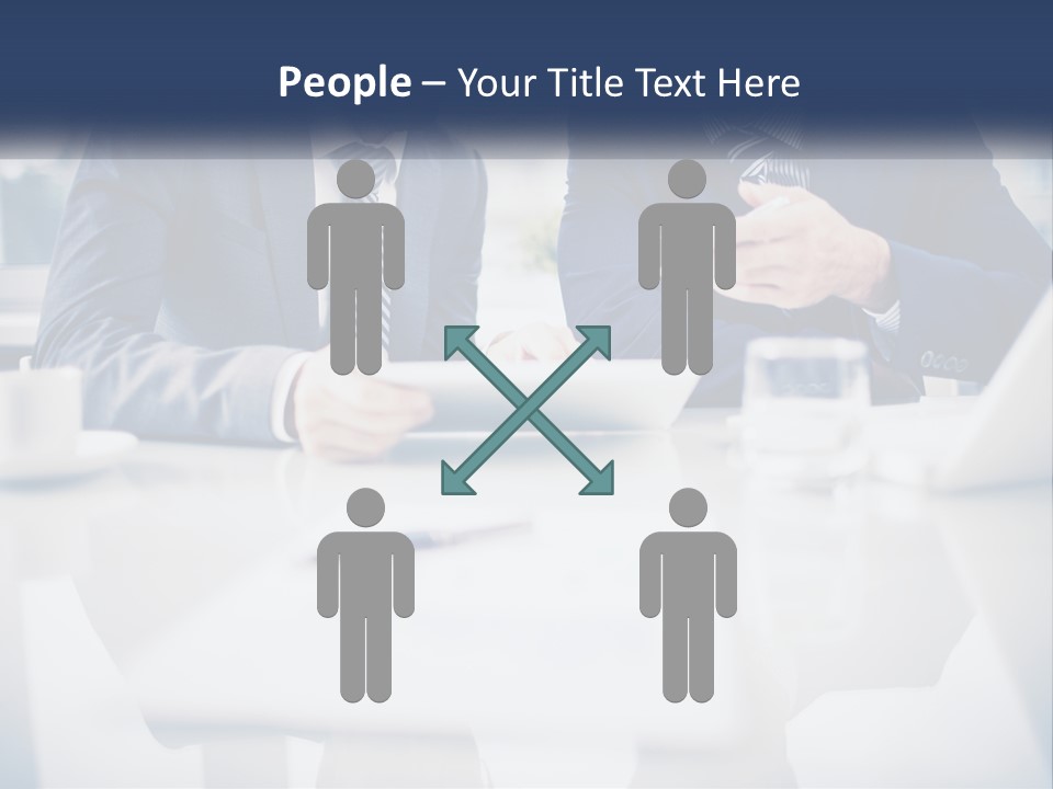 Two Men Sitting At A Table Looking At A Tablet PowerPoint Template