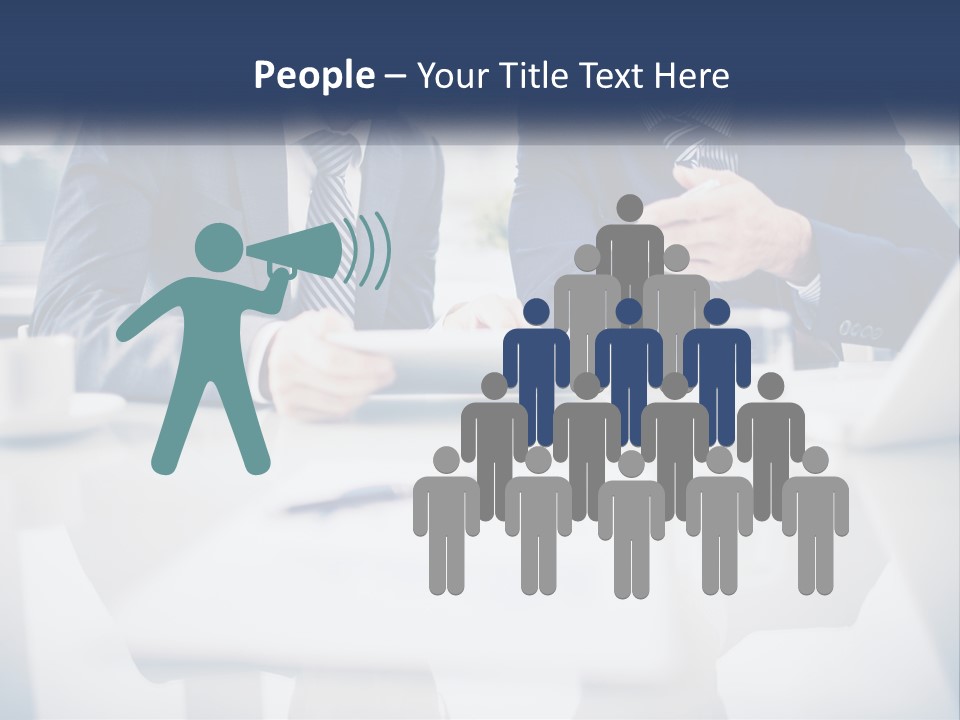 Two Men Sitting At A Table Looking At A Tablet PowerPoint Template