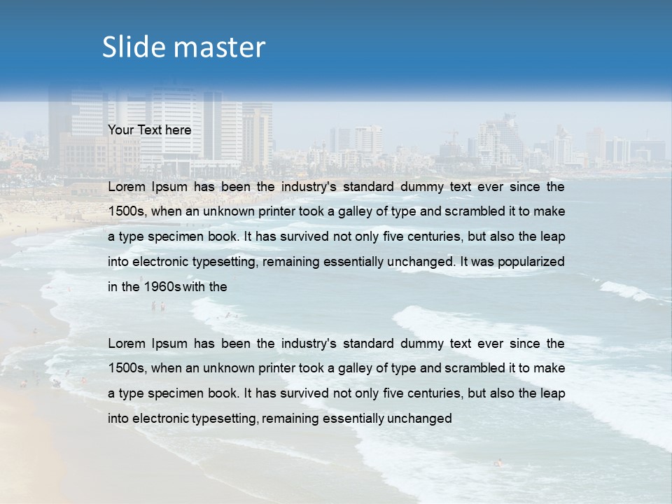 A Beach With A City In The Background PowerPoint Template