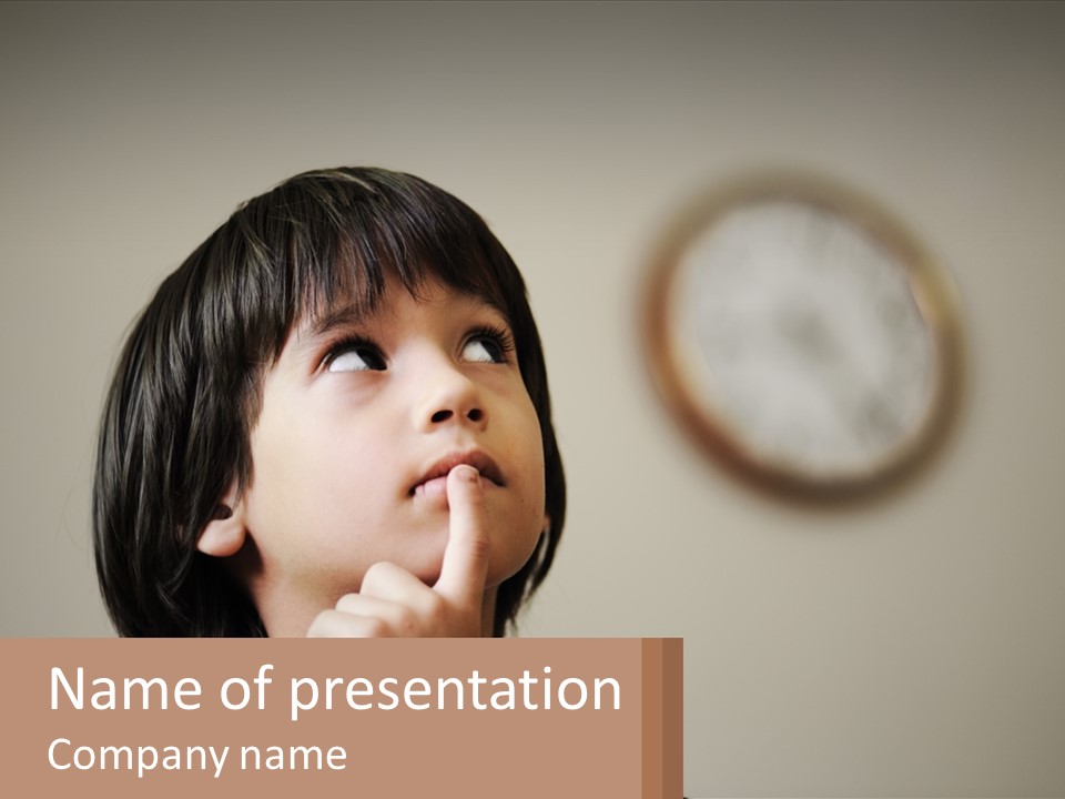 A Young Boy Looking Up At A Clock PowerPoint Template