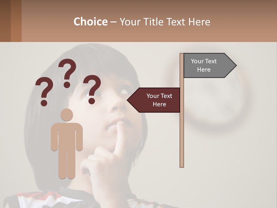 A Young Boy Looking Up At A Clock PowerPoint Template