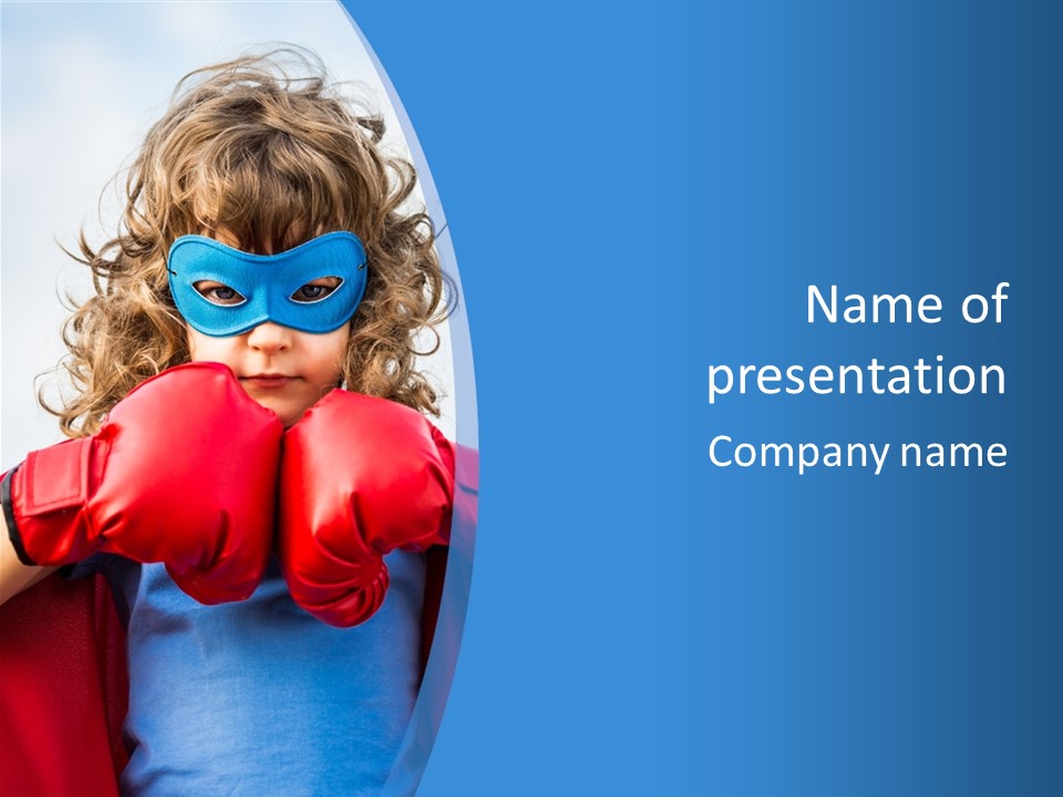 A Little Girl Wearing A Blue Mask And Red Boxing Gloves PowerPoint Template
