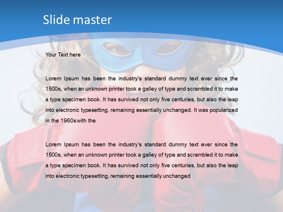 A Little Girl Wearing A Blue Mask And Red Boxing Gloves PowerPoint Template
