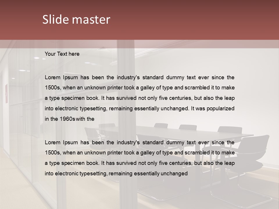 A Conference Room With A Table And Chairs PowerPoint Template