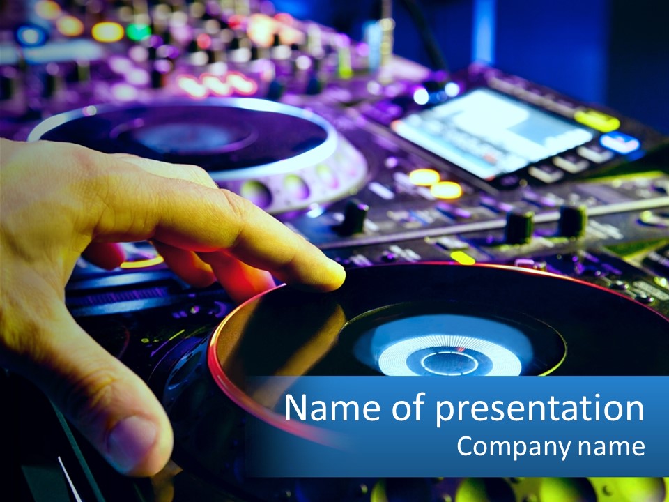 A Dj Mixing Music In Front Of A Mixer PowerPoint Template