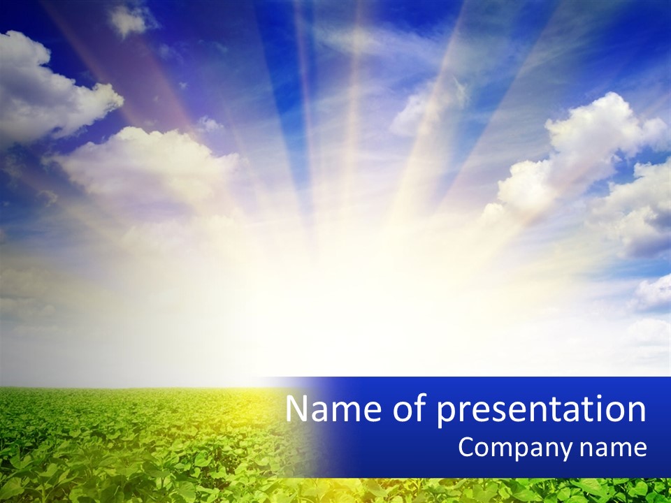 The Sun Shining Over A Field Of Crops PowerPoint Template