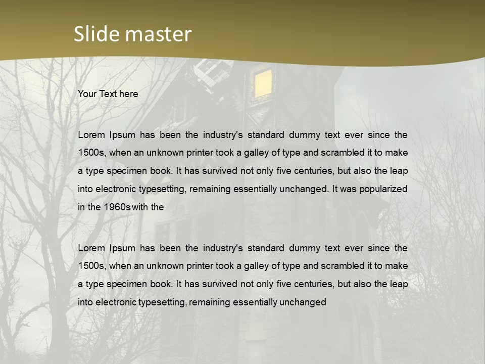 An Old Building With A Yellow Light In The Window PowerPoint Template