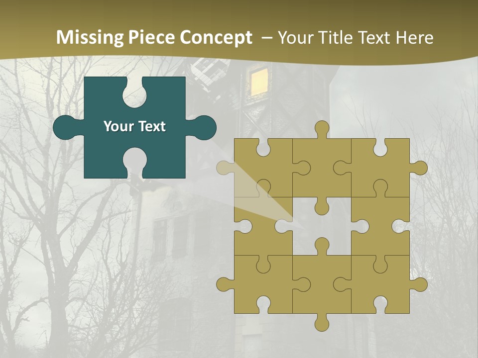 An Old Building With A Yellow Light In The Window PowerPoint Template