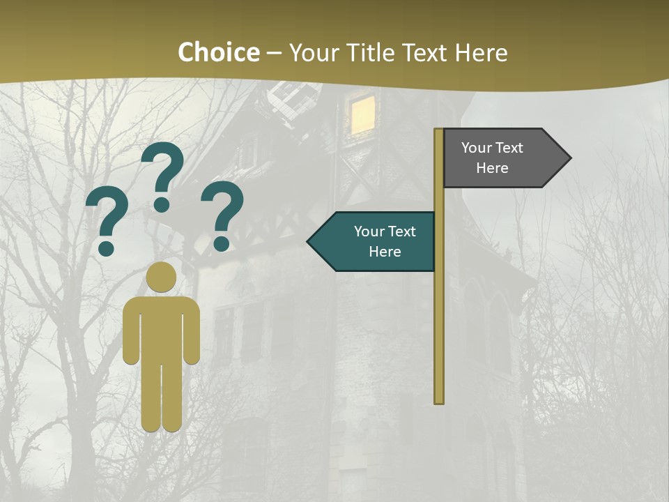 An Old Building With A Yellow Light In The Window PowerPoint Template