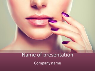 A Woman With Purple Nail Polish Holding Her Hand To Her Face PowerPoint Template