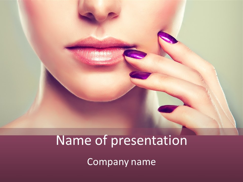 A Woman With Purple Nail Polish Holding Her Hand To Her Face PowerPoint Template